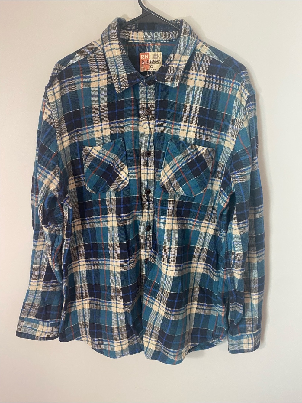Ruff Hewn Teal and Navy Plaid Button-Down Shirt - Men's